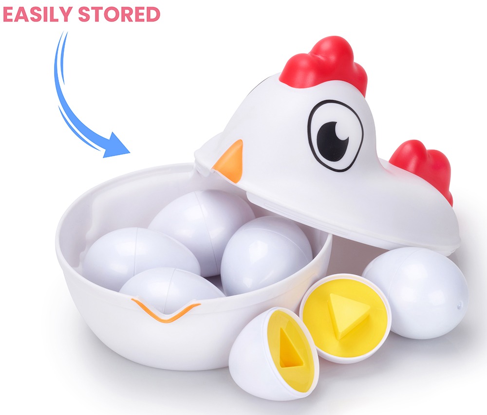 Mama Hen open with colorful shape-matching eggs