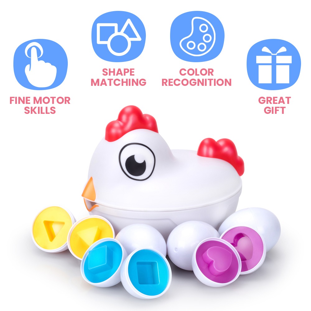 Mama Hen with colorful shape-matching eggs and its key benefits